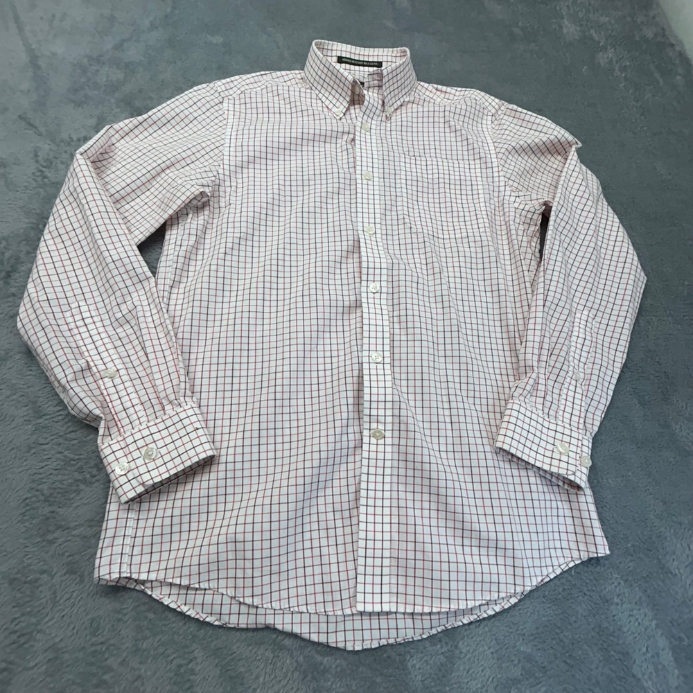 Eddie Bauer Mens Small Red White Grid Check Wrinkle Resistant Relaxed Fit Shirt